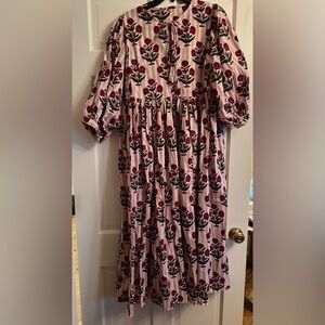 Floral Pink Maxi Puff Sleeved Dress